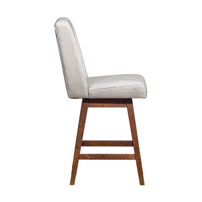 26" Beige And Brown Fabric And Solid Wood Counter Height Swivel Bar Chair