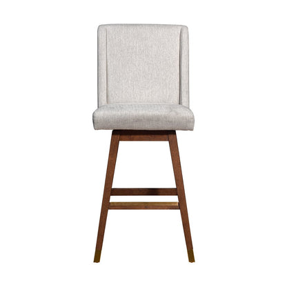 30" Beige and Wood Brown Solid Wood Bar Height Swivel Bar Chair