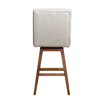 30" Beige and Wood Brown Solid Wood Bar Height Swivel Bar Chair