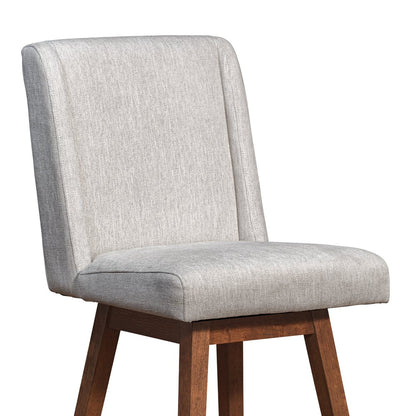 30" Beige and Wood Brown Solid Wood Bar Height Swivel Bar Chair