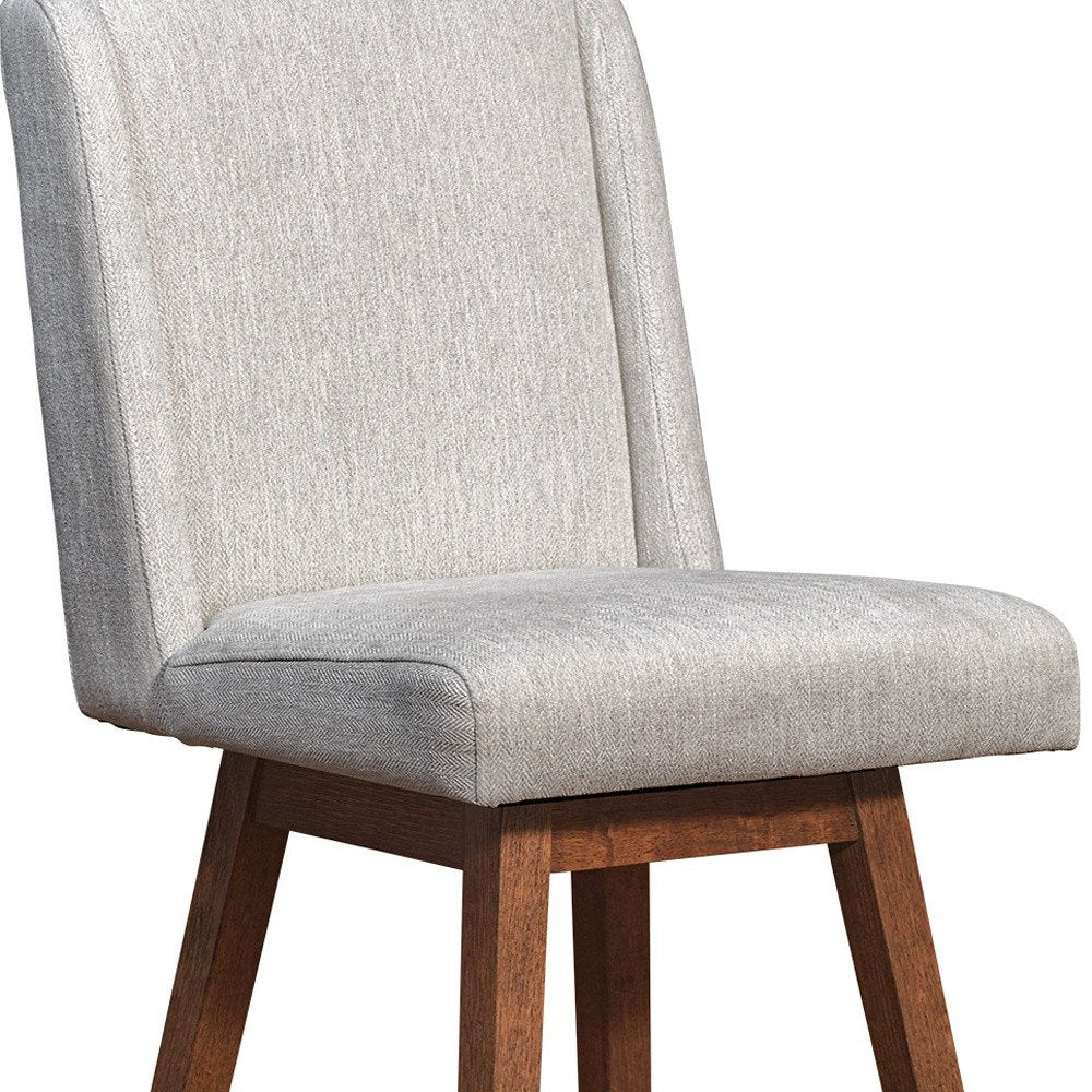 30" Beige and Wood Brown Solid Wood Bar Height Swivel Bar Chair