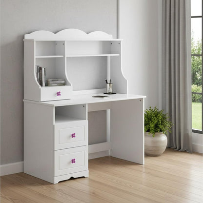 47" White Wood Writing Desk With Two Drawers