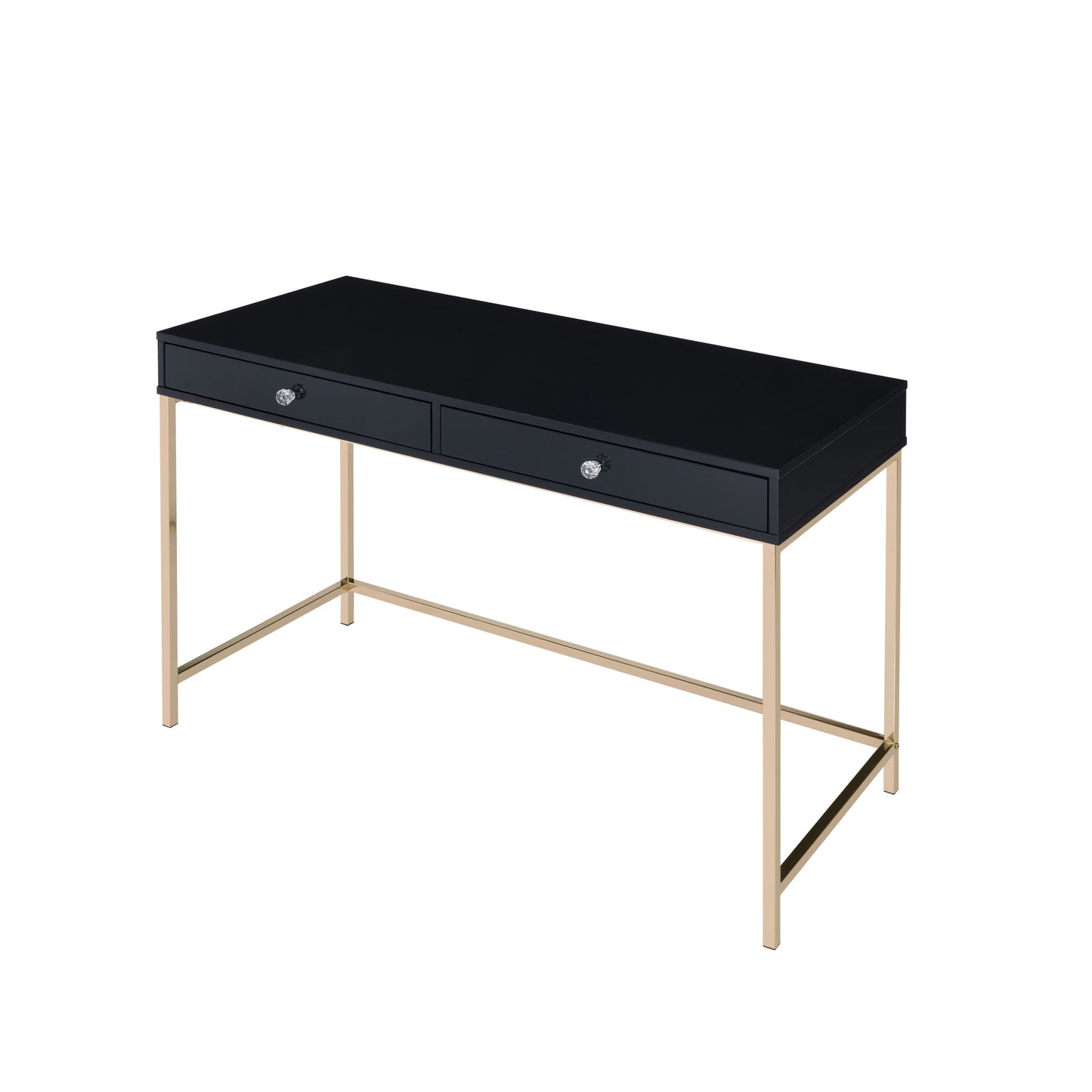 47" Black and Gold Writing Desk With Two Drawers