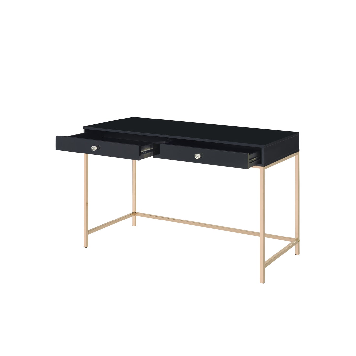 47" Black and Gold Writing Desk With Two Drawers