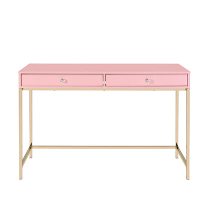 47" Pink and Gold Writing Desk With Two Drawers