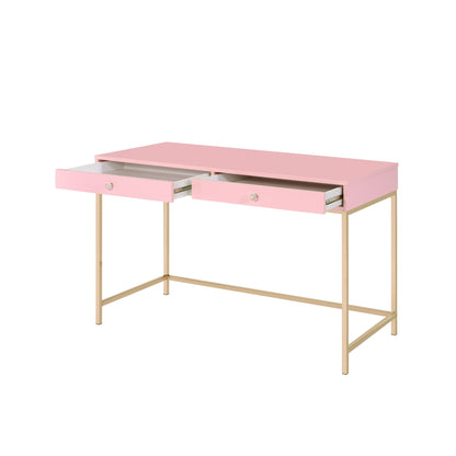 47" Pink and Gold Writing Desk With Two Drawers