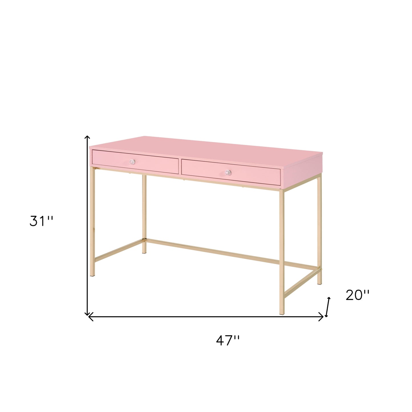 47" Pink and Gold Writing Desk With Two Drawers