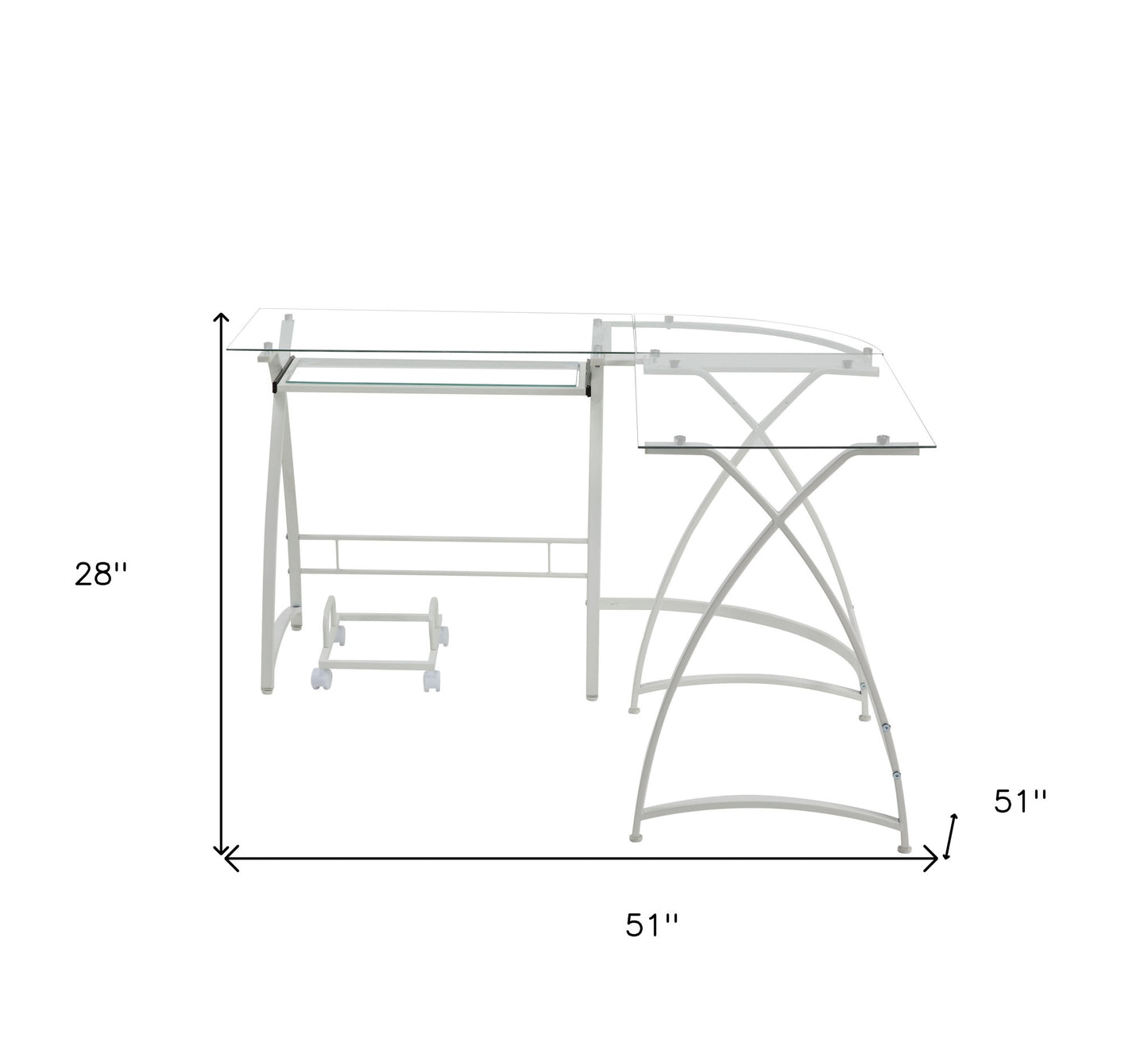 51" Clear and White Glass L Shape Computer Desk