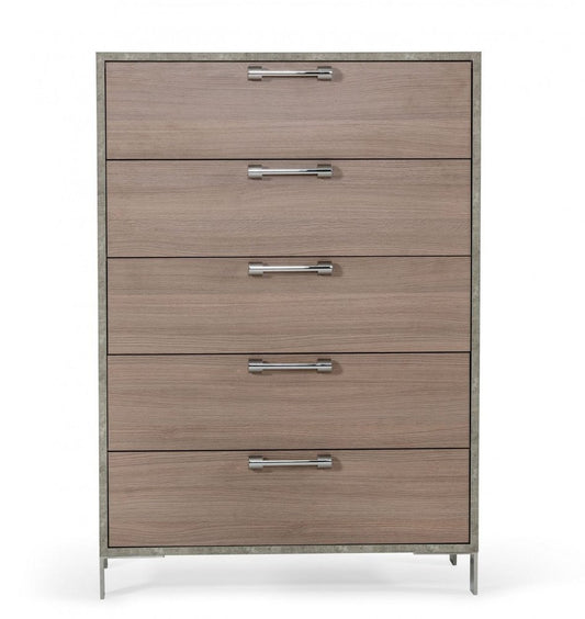 35" Brown Wood Five Drawer Dresser