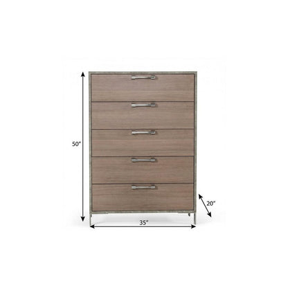 35" Brown Wood Five Drawer Dresser
