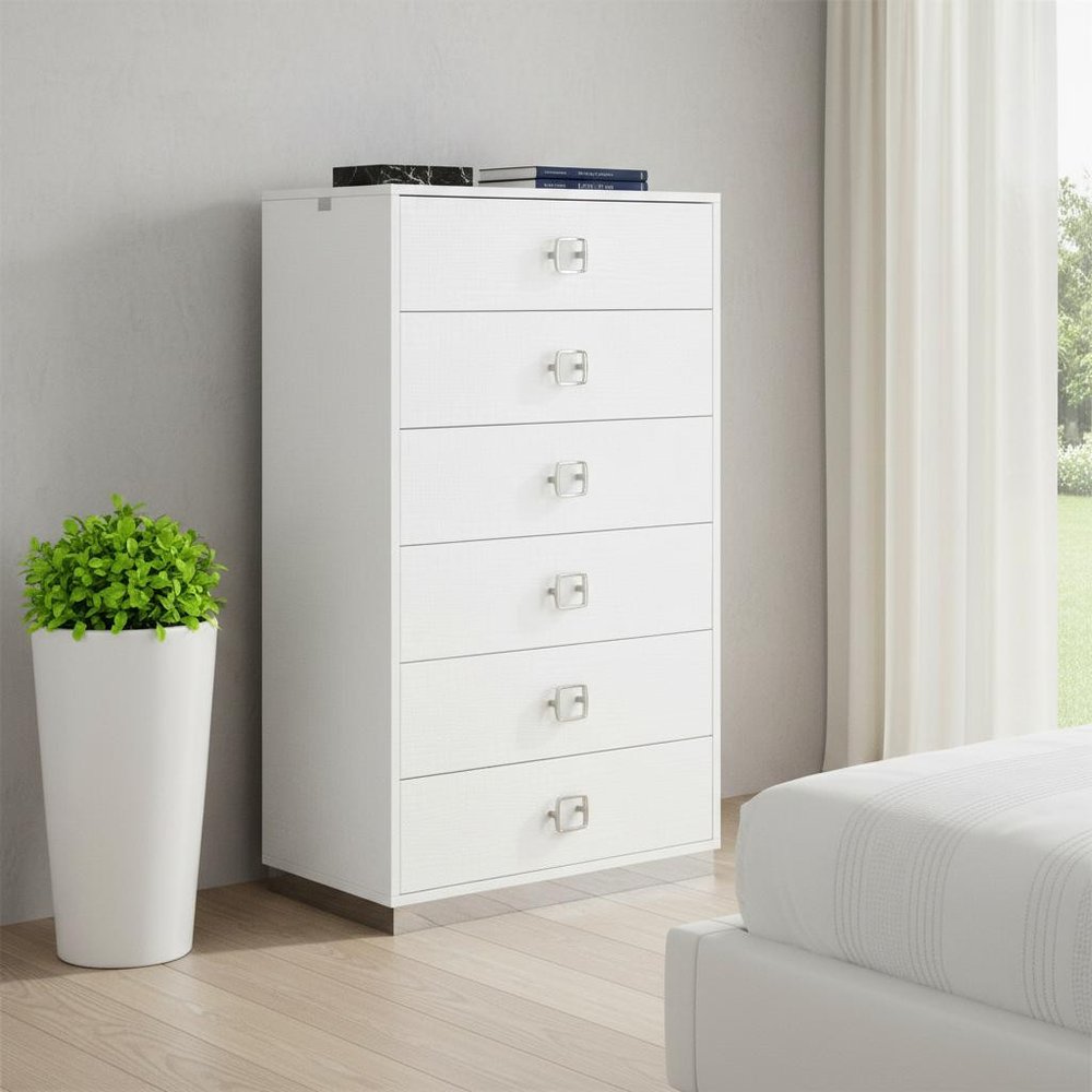 32" White Wood Six Drawer Dresser