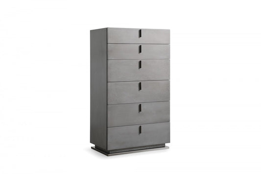 30" Grey Manufactured Wood + Solid Wood Stainless Steel Six Drawer Chest