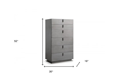 30" Grey Manufactured Wood + Solid Wood Stainless Steel Six Drawer Chest