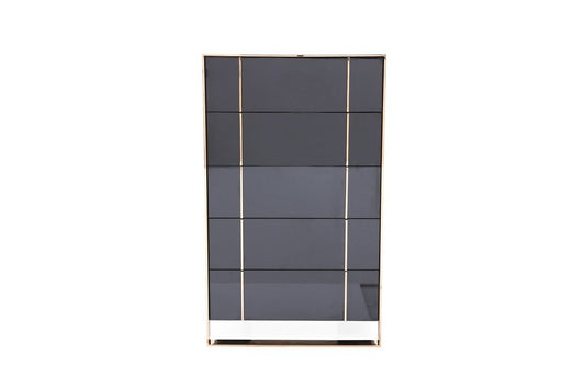 33" Black And Gold Wood Five Drawer Dresser