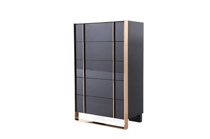 33" Black And Gold Wood Five Drawer Dresser