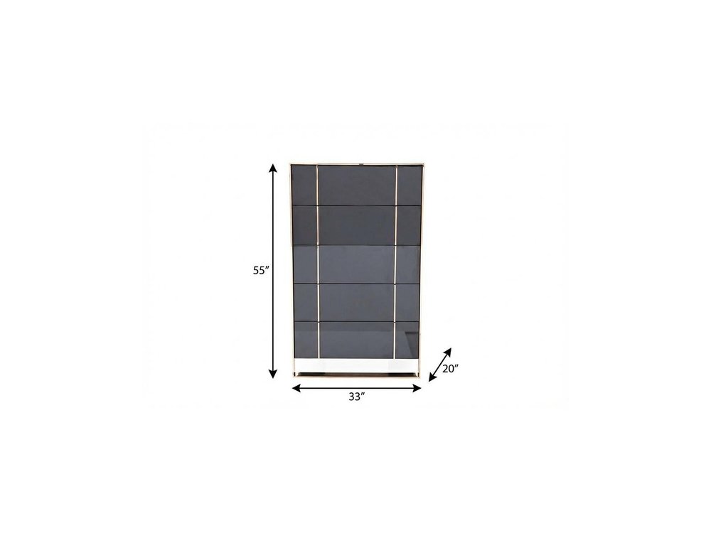 33" Black Gold Manufactured Wood + Solid Wood Stainless Steel Five Drawer Chest