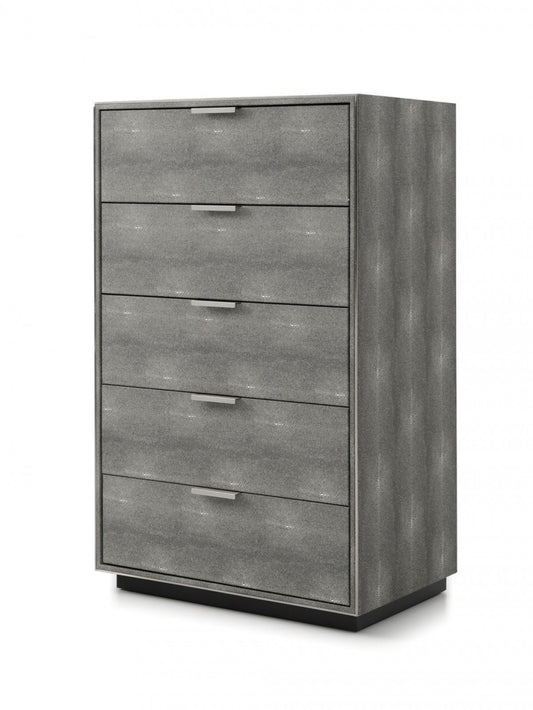 30" Grey Manufactured Wood + Solid Wood And Stainless Steel Five Drawer Chest