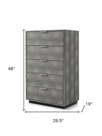 30" Gray Wood Five Drawer Dresser
