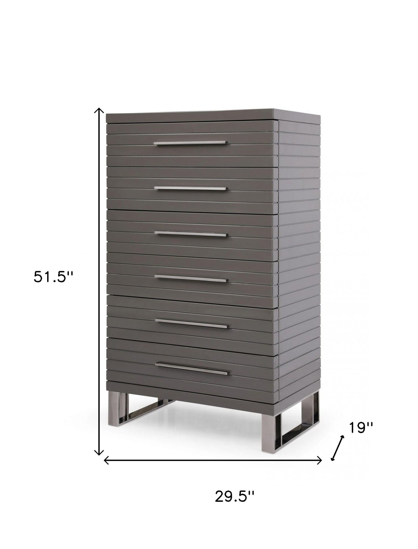 30" Grey Manufactured Wood + Solid Wood Stainless Steel Six Drawer Chest