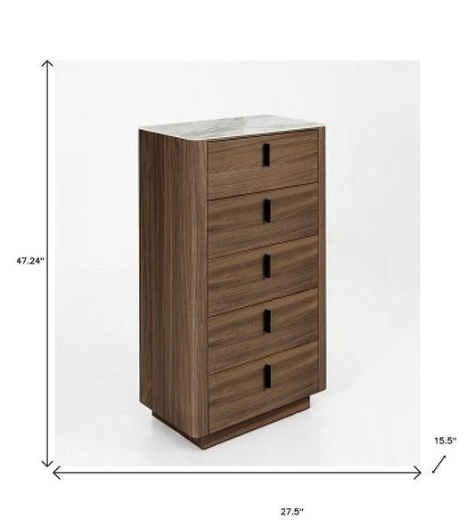28" Black And White Wood Five Drawer Dresser