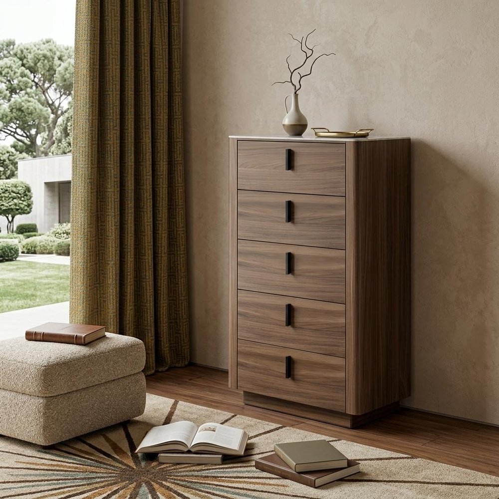 28" Black And White Wood Five Drawer Dresser