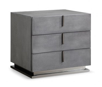 22" Gray Solid and Manufactured Wood Three Drawer Nightstand