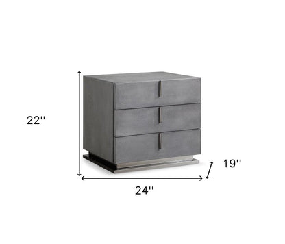 22" Gray Solid and Manufactured Wood Three Drawer Nightstand