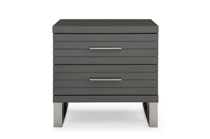 23" Silver And Gray Stainless Steel Solid and Manufactured Wood Two Drawer Nightstand