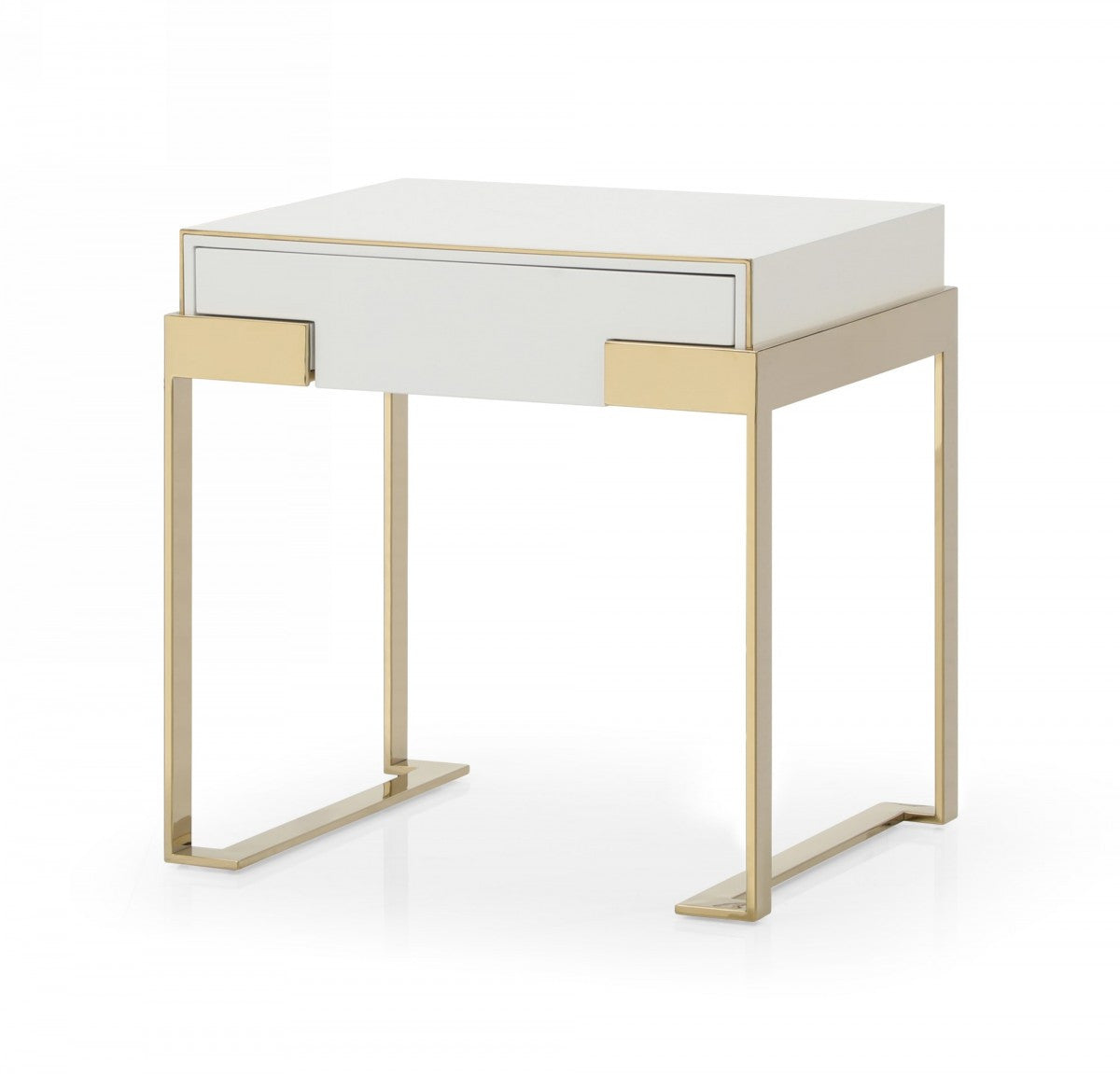 24" Champagne Gold and White One Drawer Nightstand