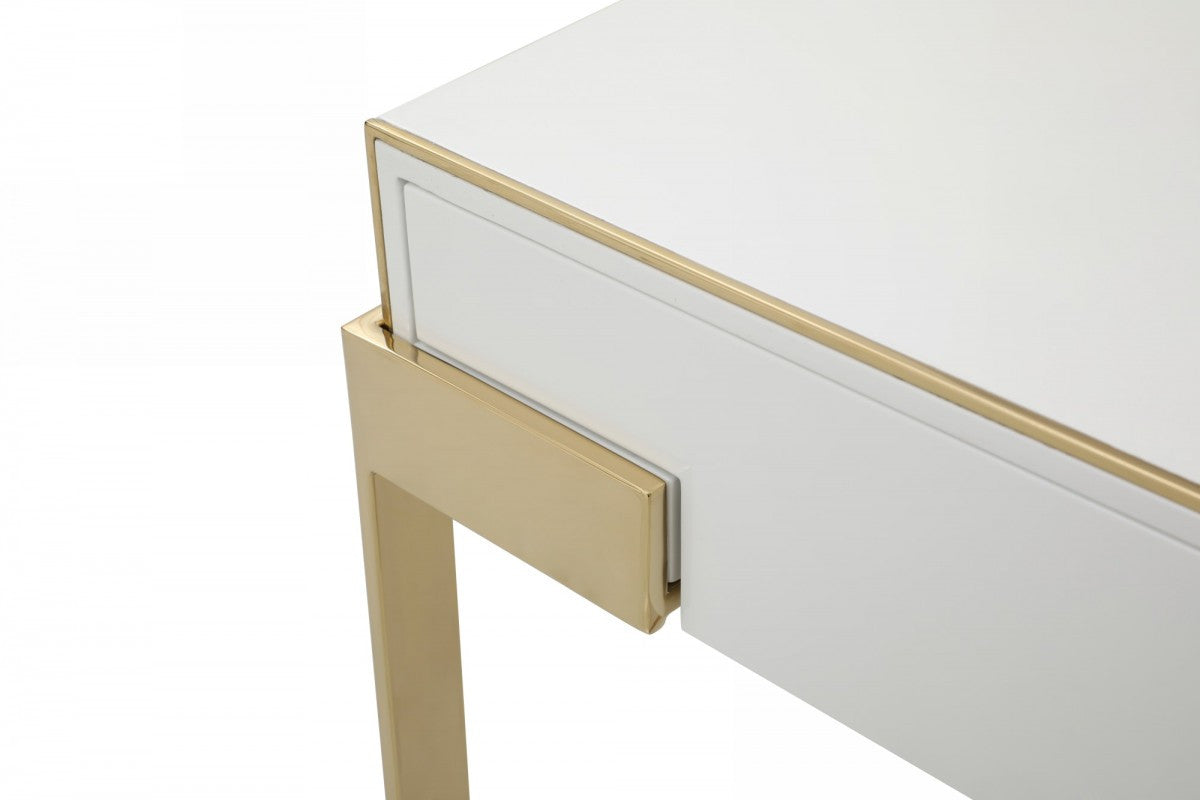 24" Champagne Gold and White One Drawer Nightstand