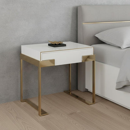 24" Champagne Gold and White One Drawer Nightstand