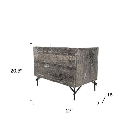 21" Gray Iron and Wood Two Drawer Nightstand