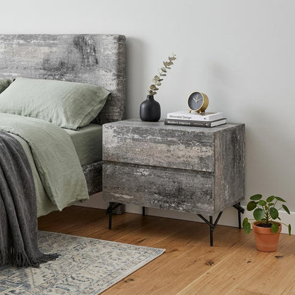 21" Gray Iron and Wood Two Drawer Nightstand