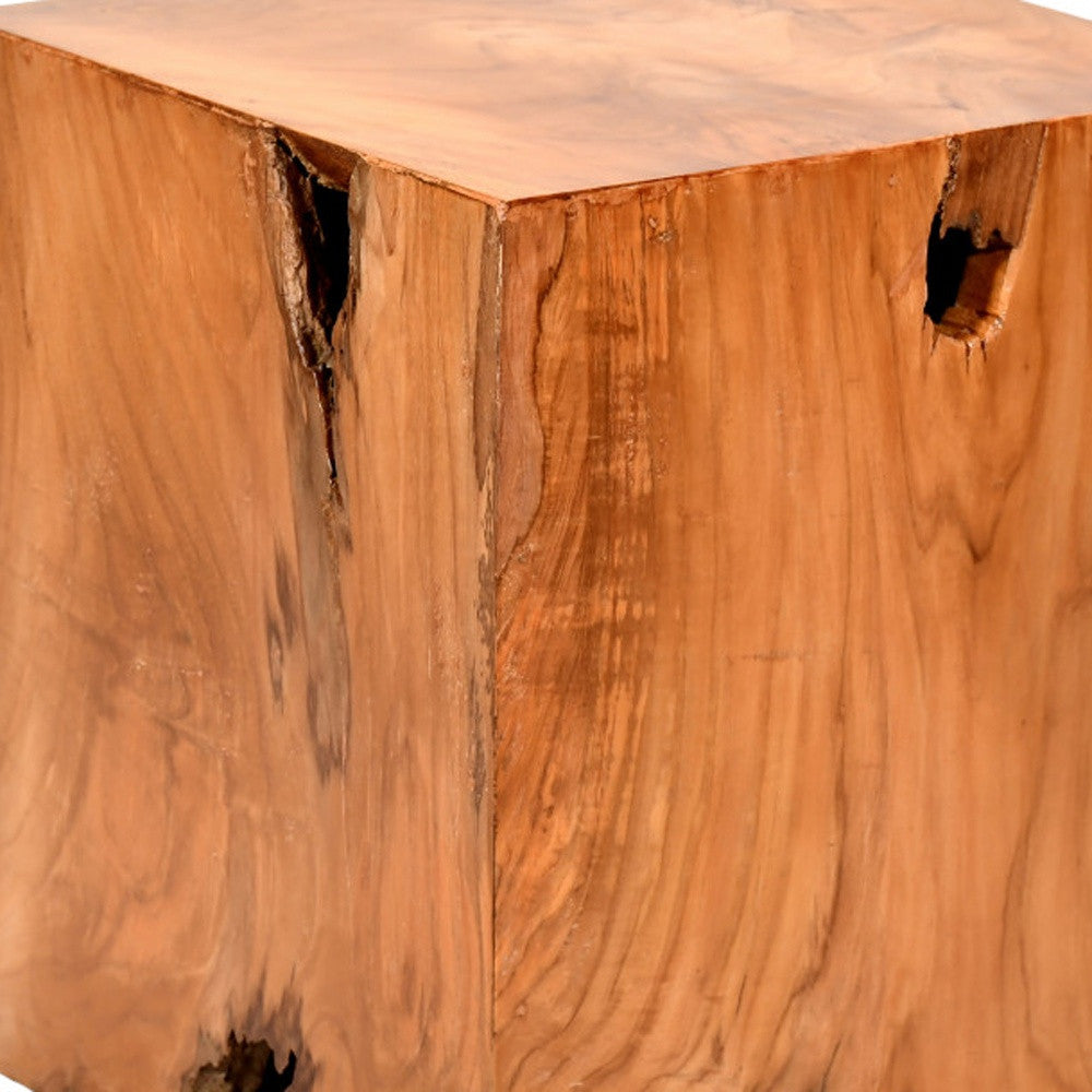 16" Brown And Natural Solid Wood Square End Table