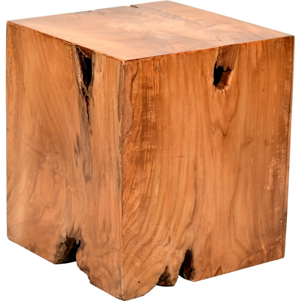 16" Brown And Natural Solid Wood Square End Table