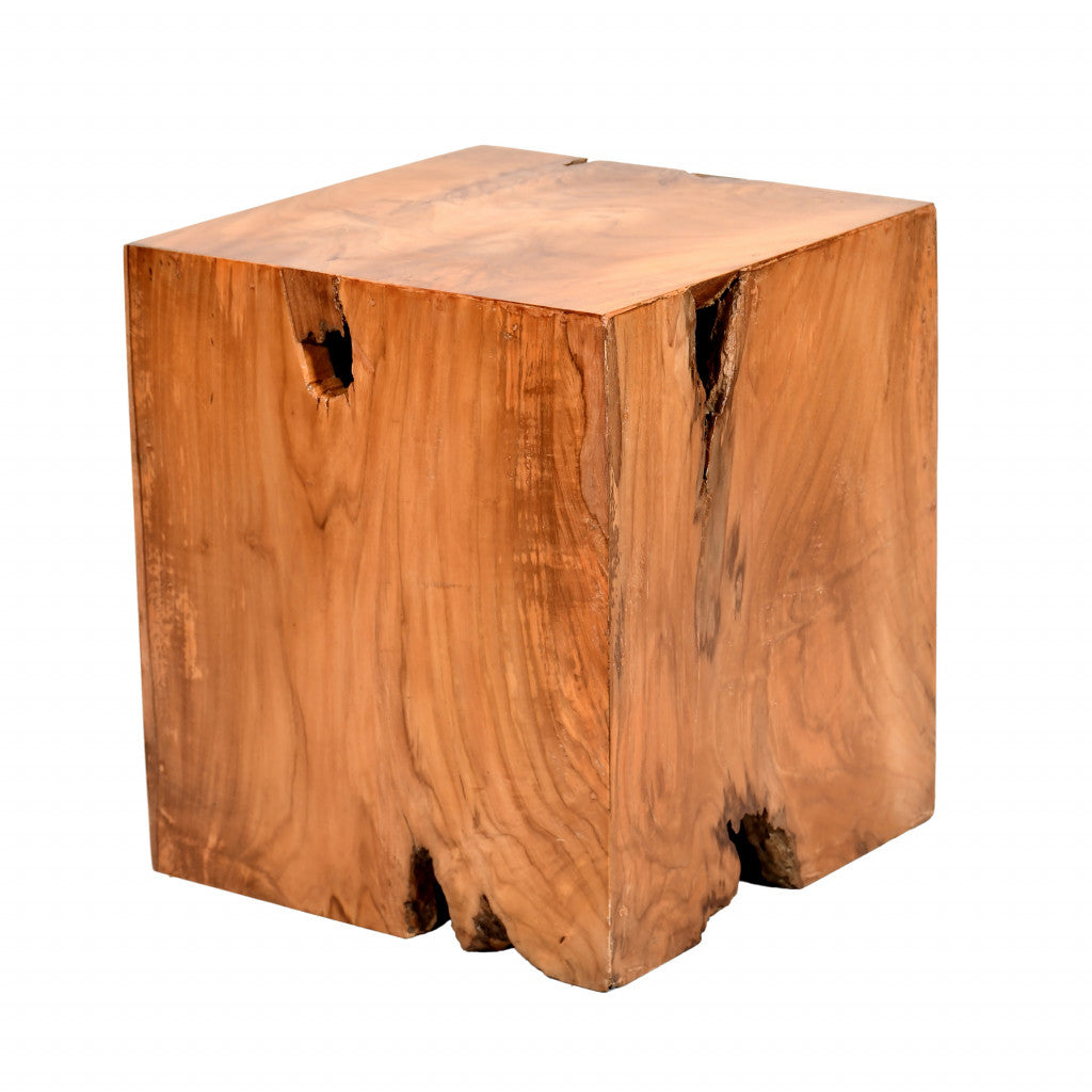 16" Brown And Natural Solid Wood Square End Table