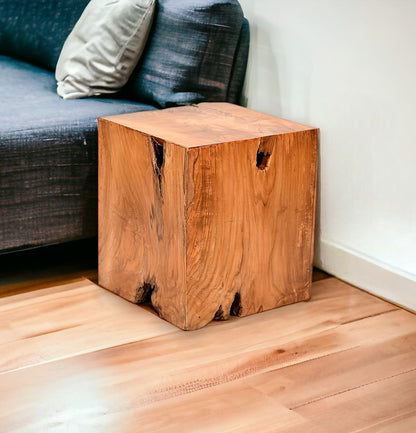 16" Brown And Natural Solid Wood Square End Table