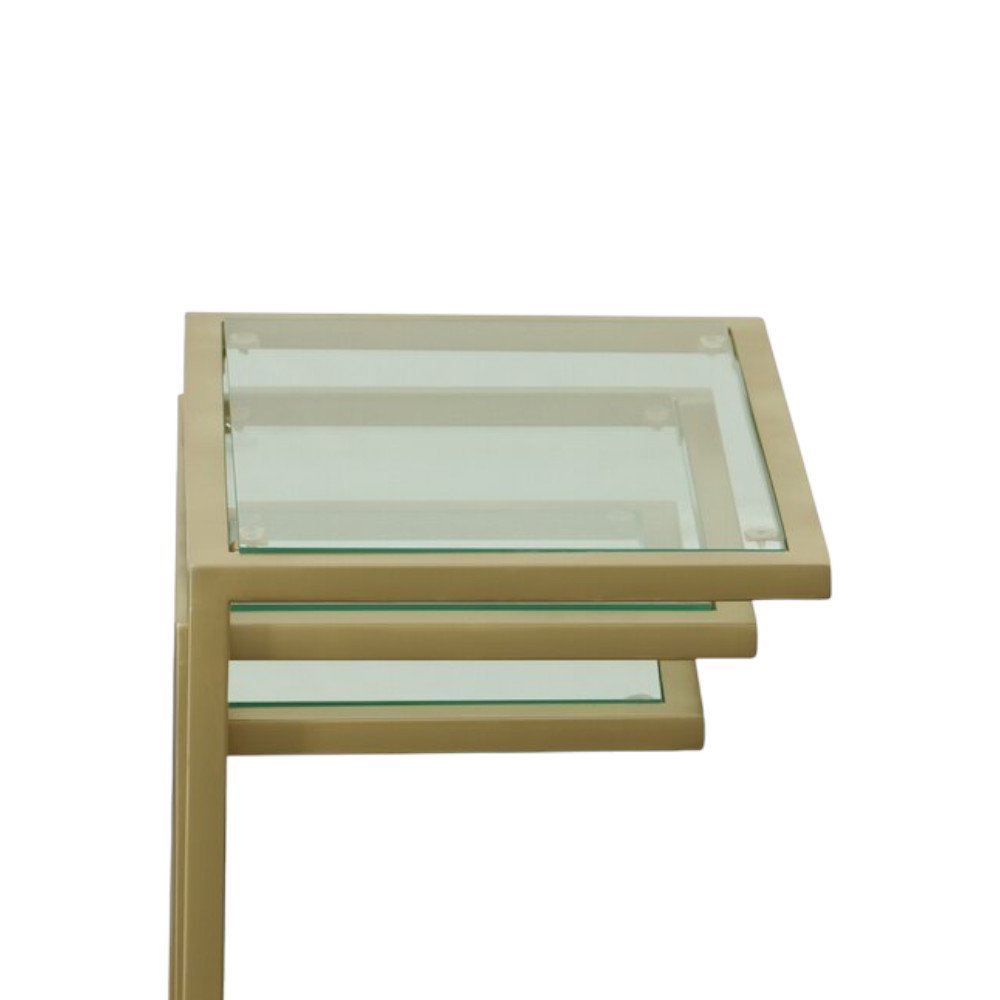 Set of Three Clear And Gold Glass And Steel Nested Tables