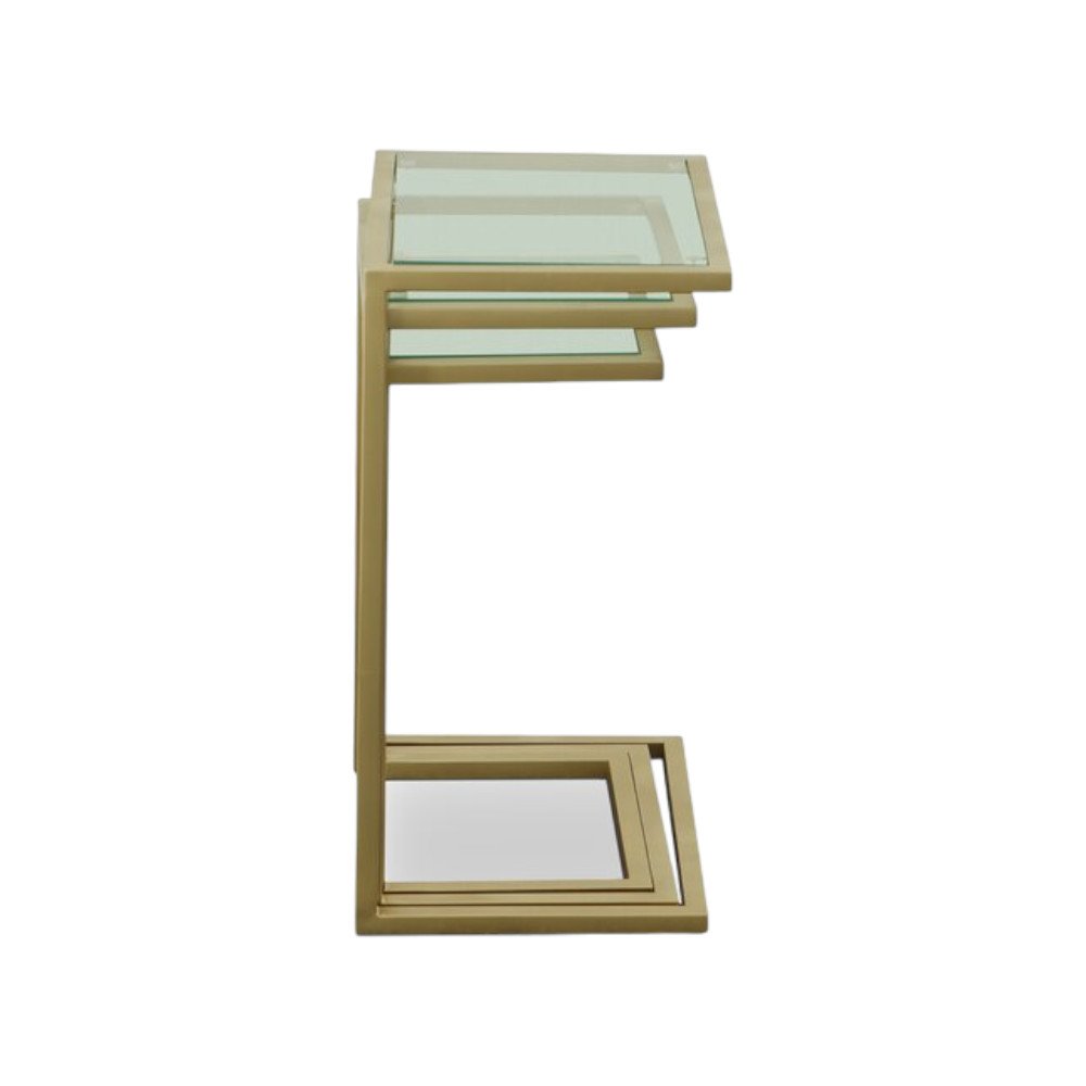 Set of Three Clear And Gold Glass And Steel Nested Tables