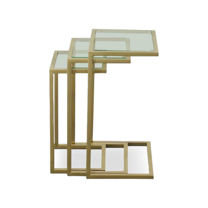 Set of Three Clear And Gold Glass And Steel Nested Tables