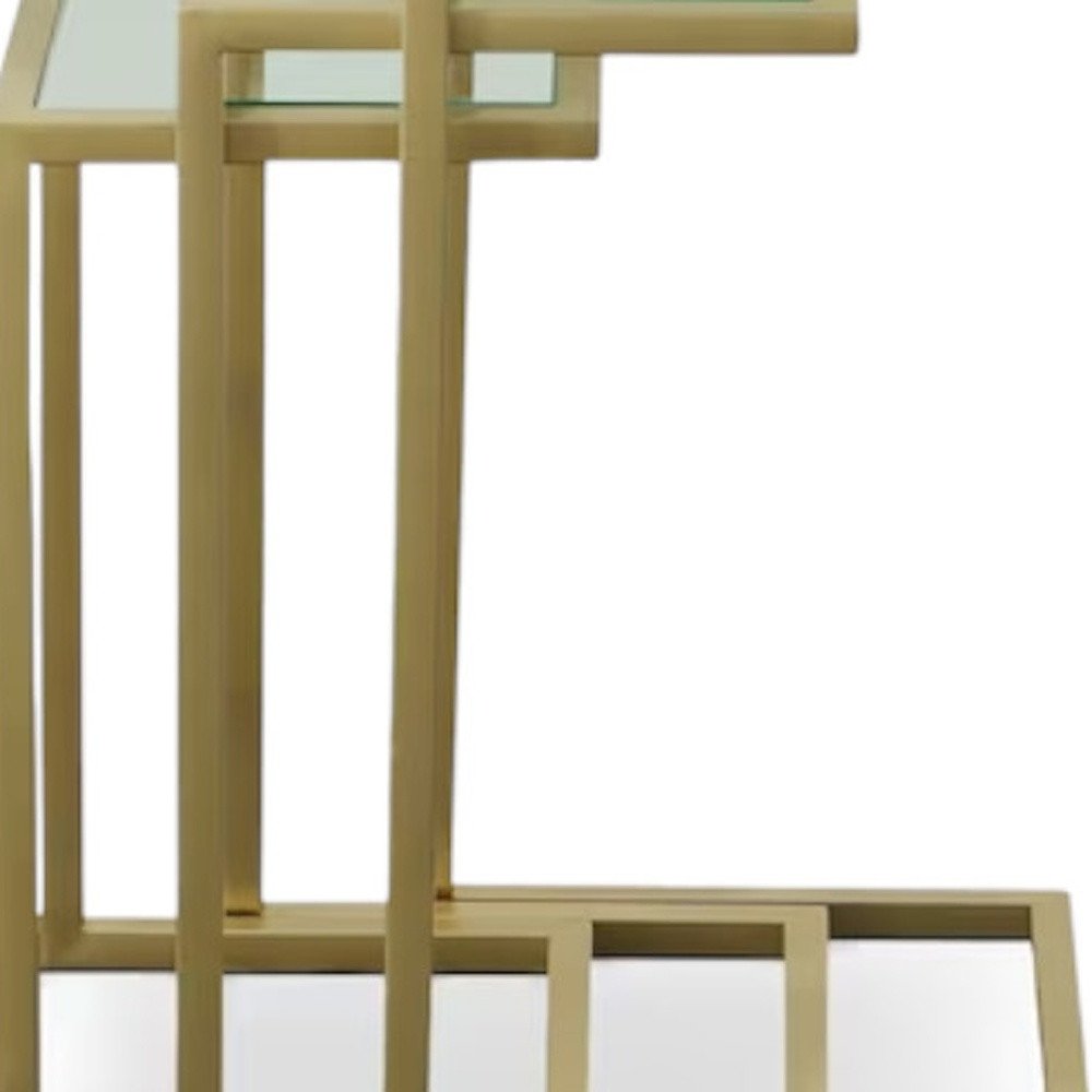 Set of Three Clear And Gold Glass And Steel Nested Tables