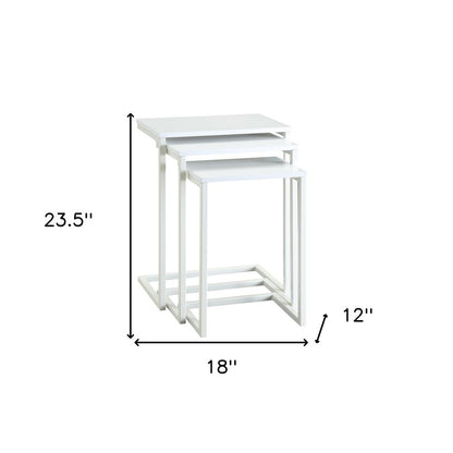 Set of Three White Solid Wood and Steel Frame Nested Tables