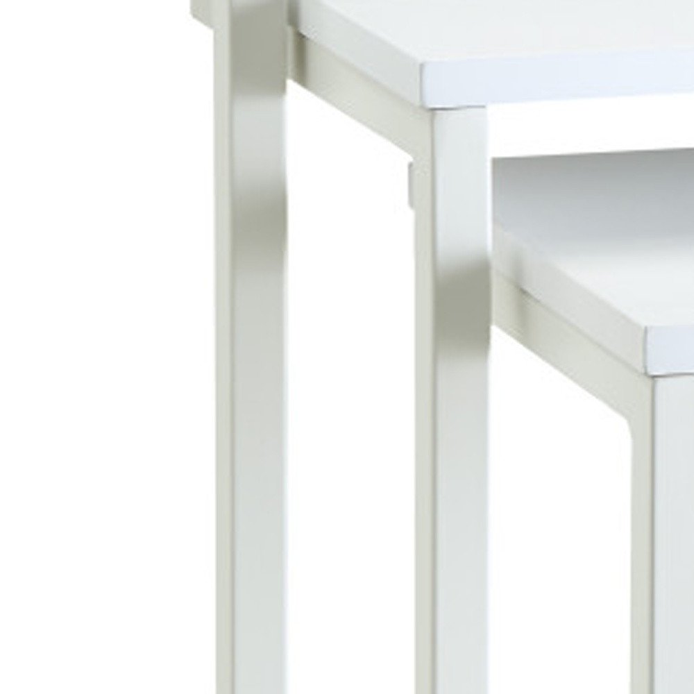 Set of Three White Solid Wood and Steel Frame Nested Tables