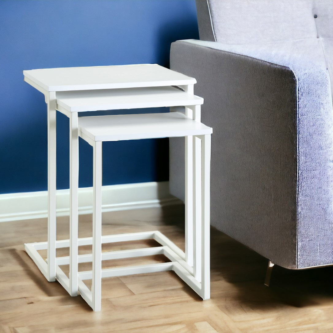 Set of Three 24" White Solid Wood And Steel Nested End Tables