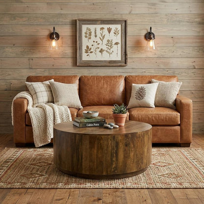 42" Brown Solid Wood Round Coffee Table