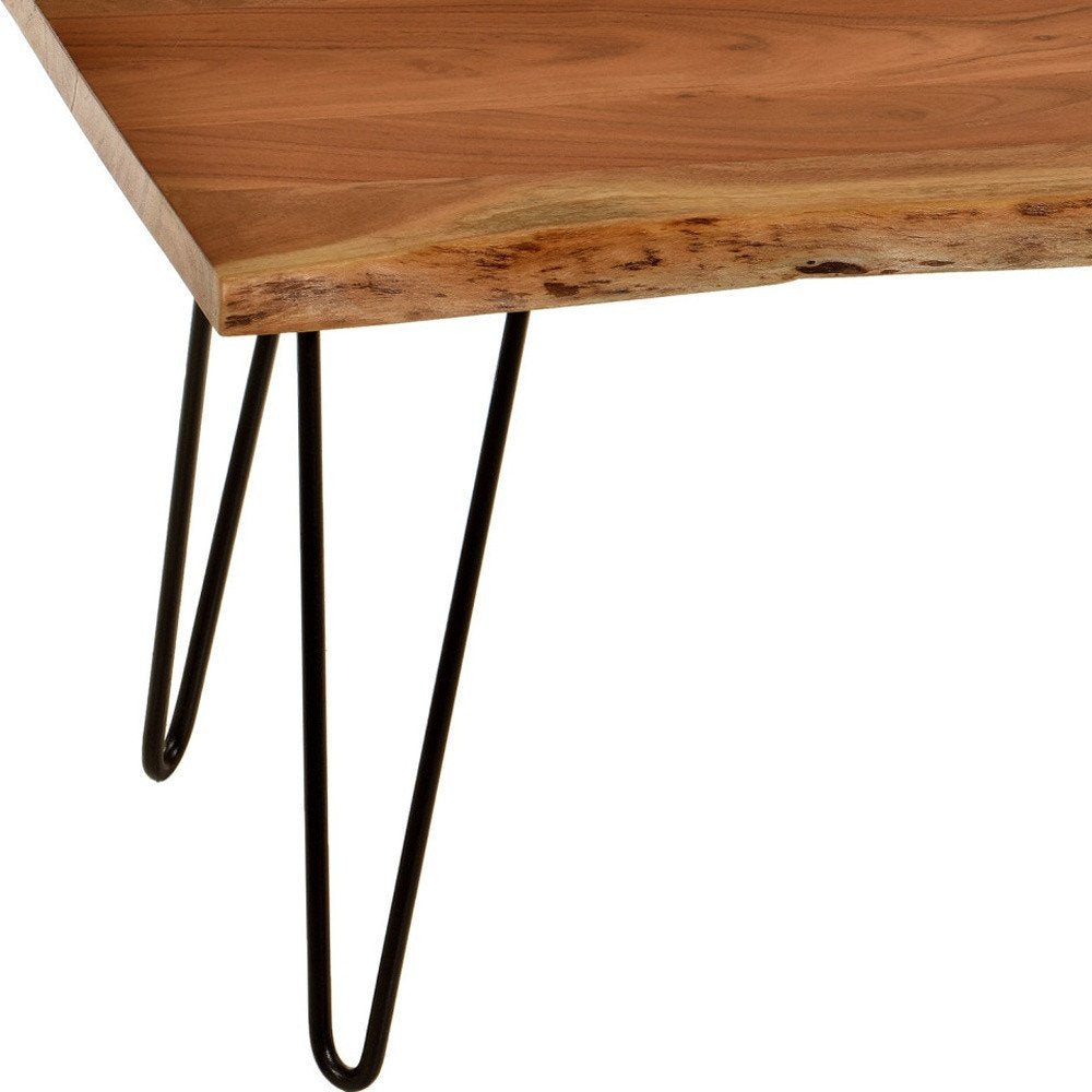 42" Natural And Black Solid Wood And Iron Coffee Table