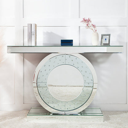 47" Silver Mirrored Glass Pedestal Console Table