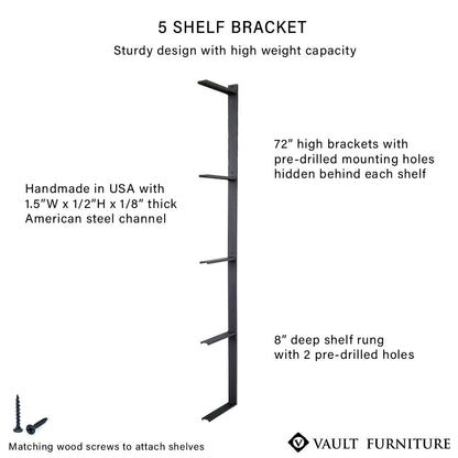 Wall Mounted Shelving Unit: 5 Shelf: 72"H