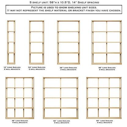 Wall Mount 5 Shelf Unit with Bookends: 58" H