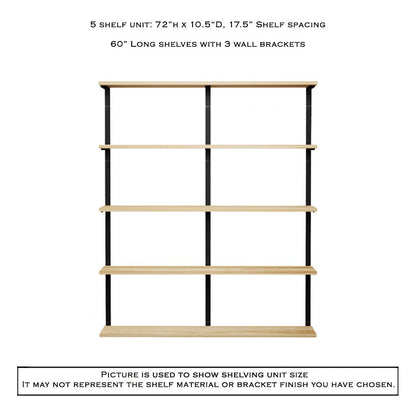 Wall Mounted Shelving Unit: 5 Shelf: 72"H